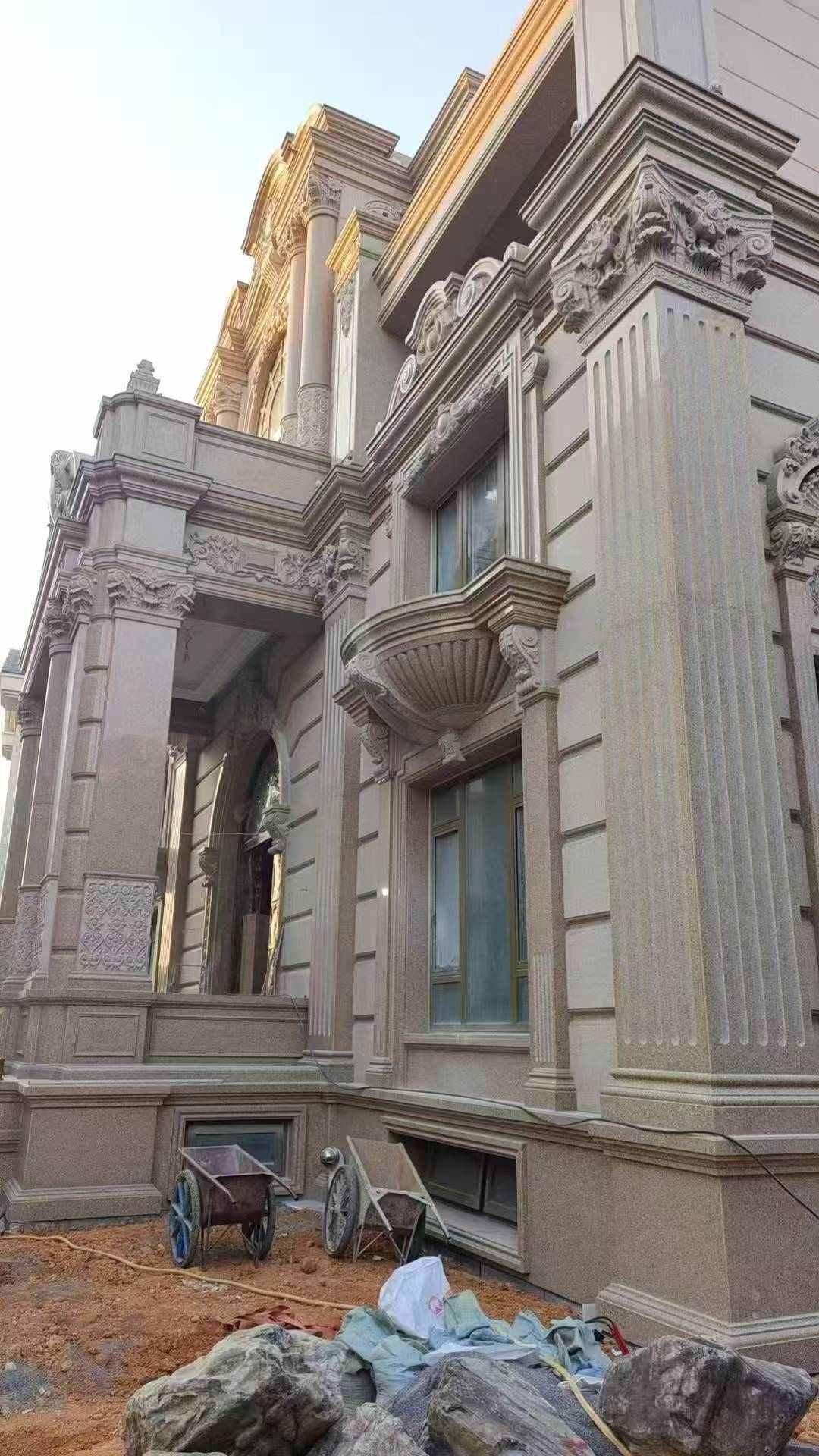 驻马店 黄金麻花岗岩光面别墅外墙干挂施工完成