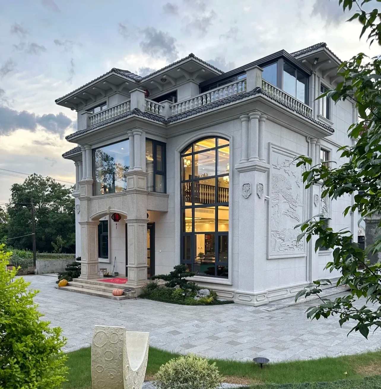 驻马店 白麻花岗岩私人别墅干挂石材豪华定制