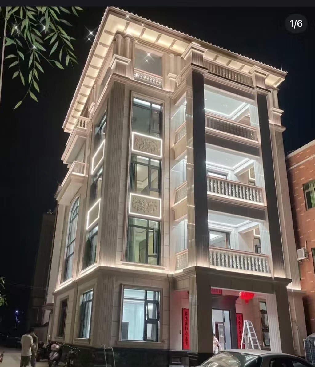 驻马店 芝麻白花岗岩别墅外墙夜间效果