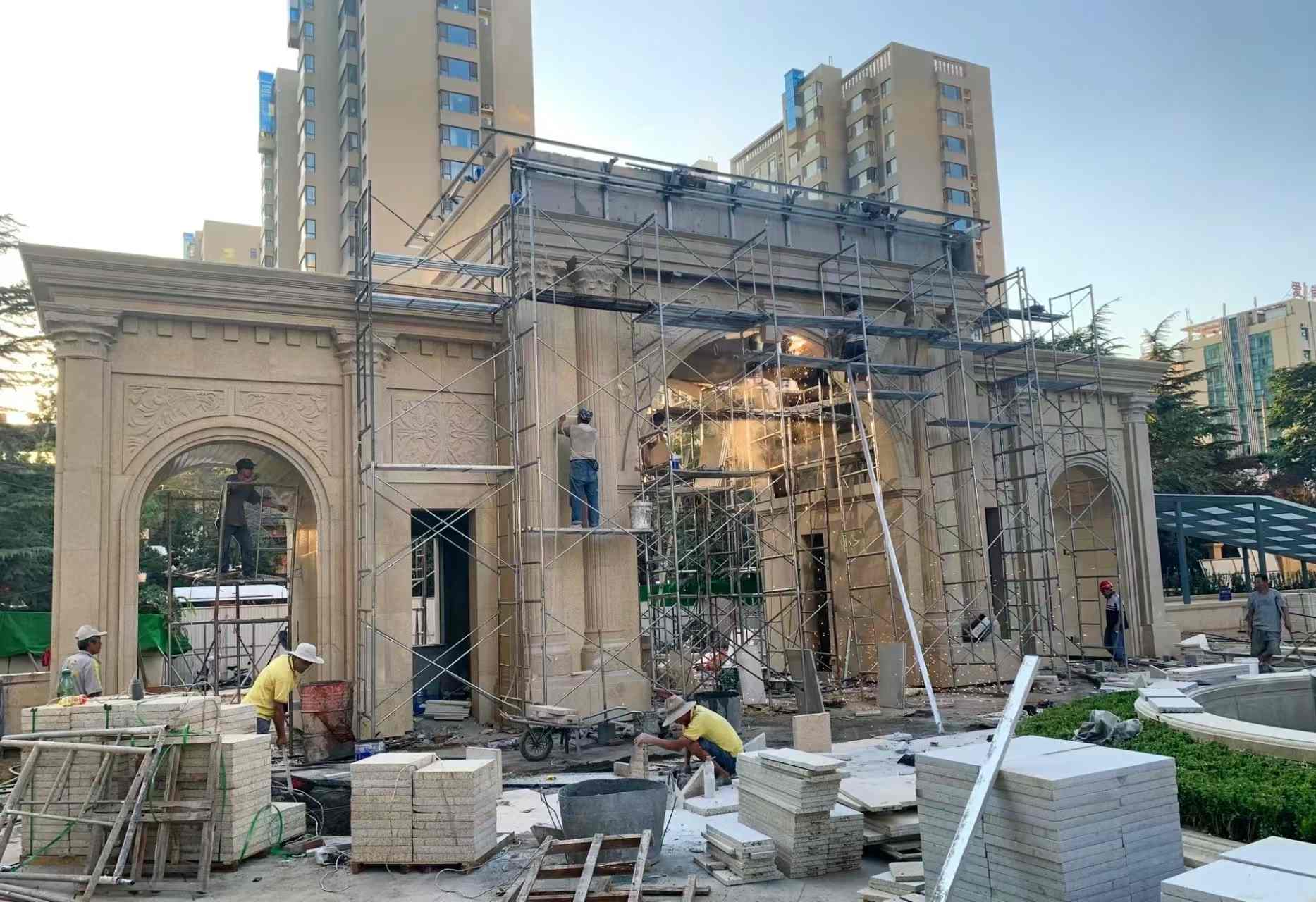 驻马店 黄金麻荔枝面花岗岩小区门楼外墙干挂