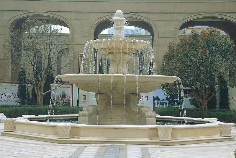 驻马店 黄金麻花岗岩异型加工——户外庭院石雕流水喷泉