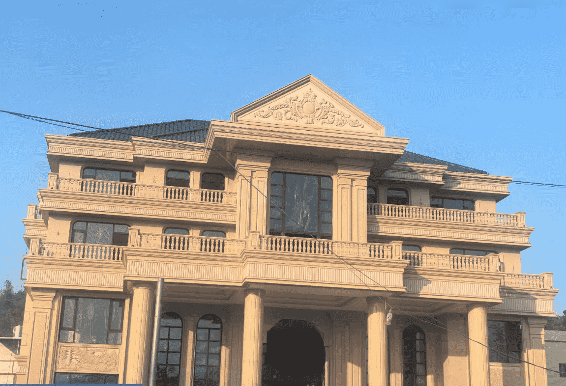 驻马店黄金麻别墅外墙干挂石材效果示例